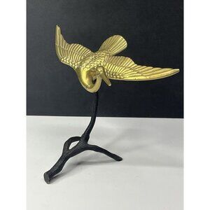 Vintage MCM Brass Flying Bird Crane or Heron On Painted Brass Stand 6.5” Tall